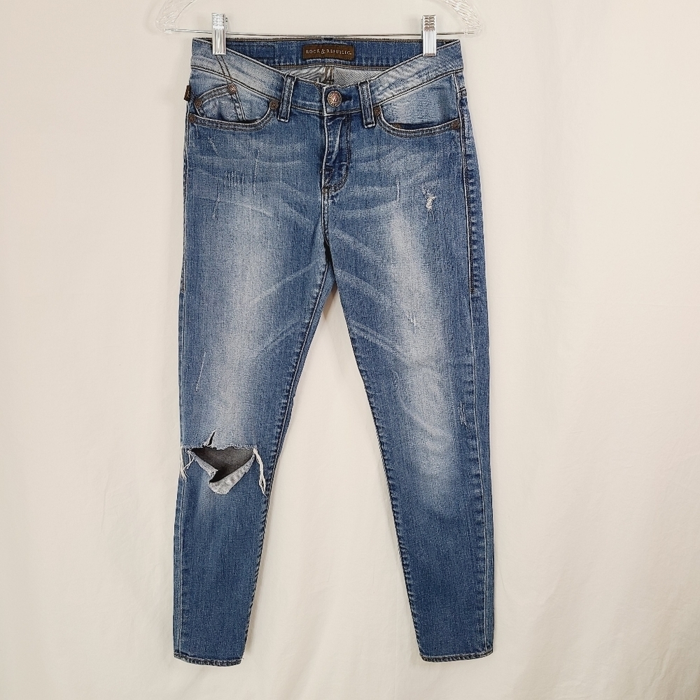 Rock & Republic Light Blue Distressed Skinny Jeans Size 6
